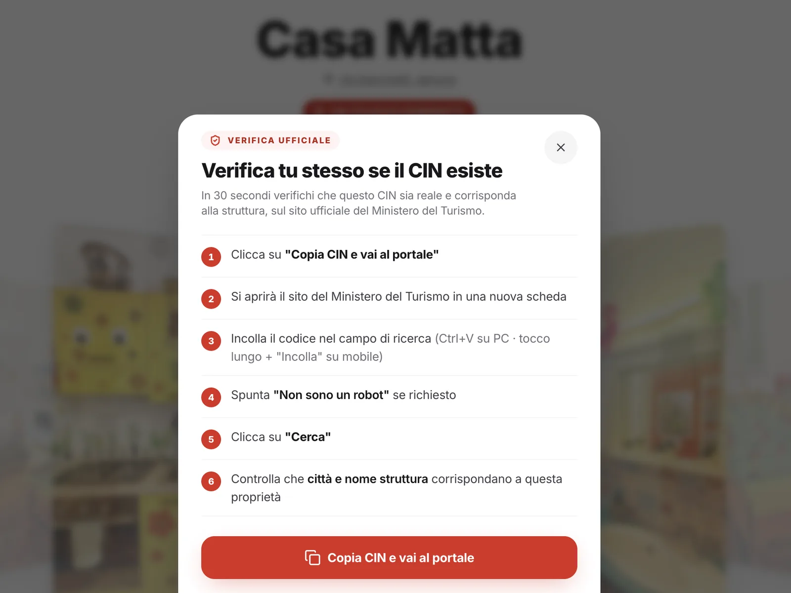 Hostland verifica CIN con link diretto alla BDSR