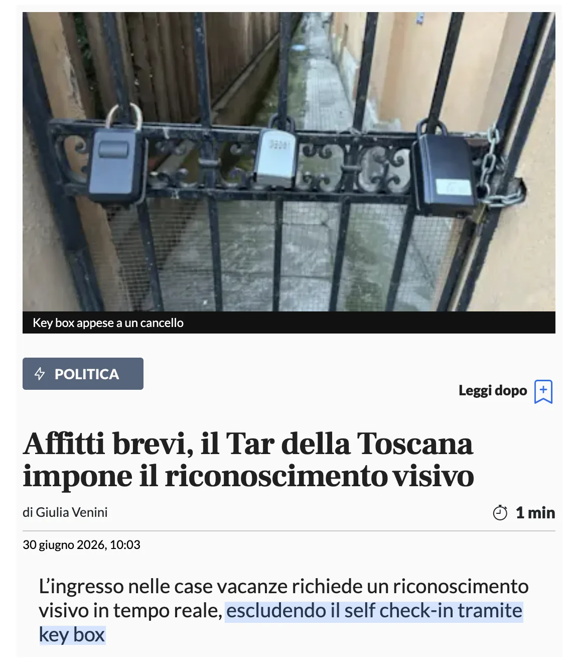 Identificazione ospite affitti brevi