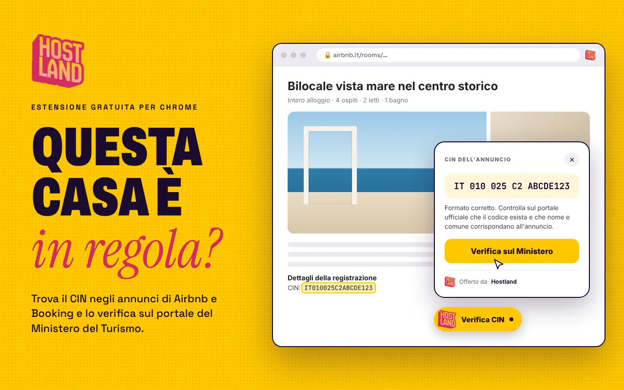 Schermata estensione Hostland CIN Control su annuncio Airbnb